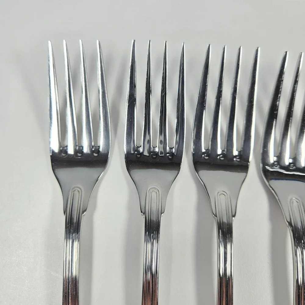 Vtg DJ Korea Stainless Steel Saumur Dinner Forks Set of 5 Double Thread Fiddle